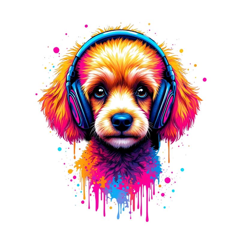 Chiot caniche avec un casque
