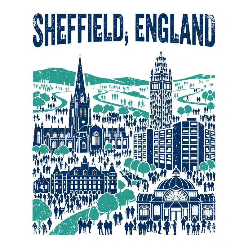 La silhouette de Sheffield, Angleterre, avec des monuments