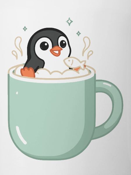 Pinguin In Tasse Mit Fischmotiv
