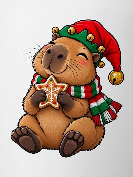 Süßes Capybara als Wichtel mit Lebkuchen
