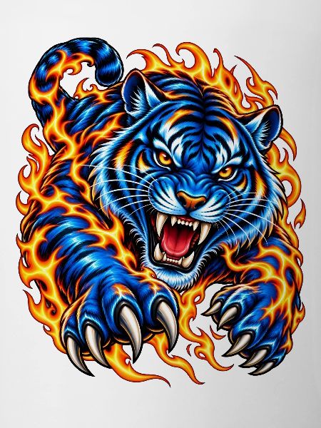 Blauer Tiger in Flammen