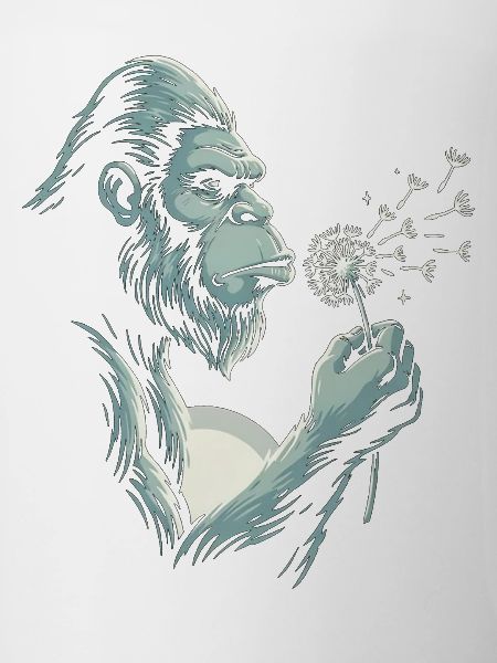 Nachdenklicher Gorilla-Löwenzahn-Liebhaber