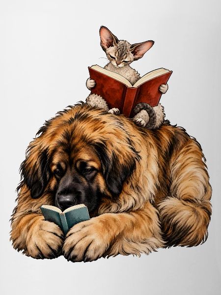Leonberger & Devon Rex beim Lesen – Bücherfans