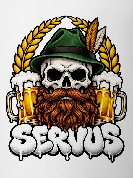 Servus Totenkopf mit Bier und Bart
