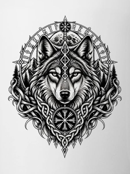 Nordischer Wolf Runen Wikinger Mythologie