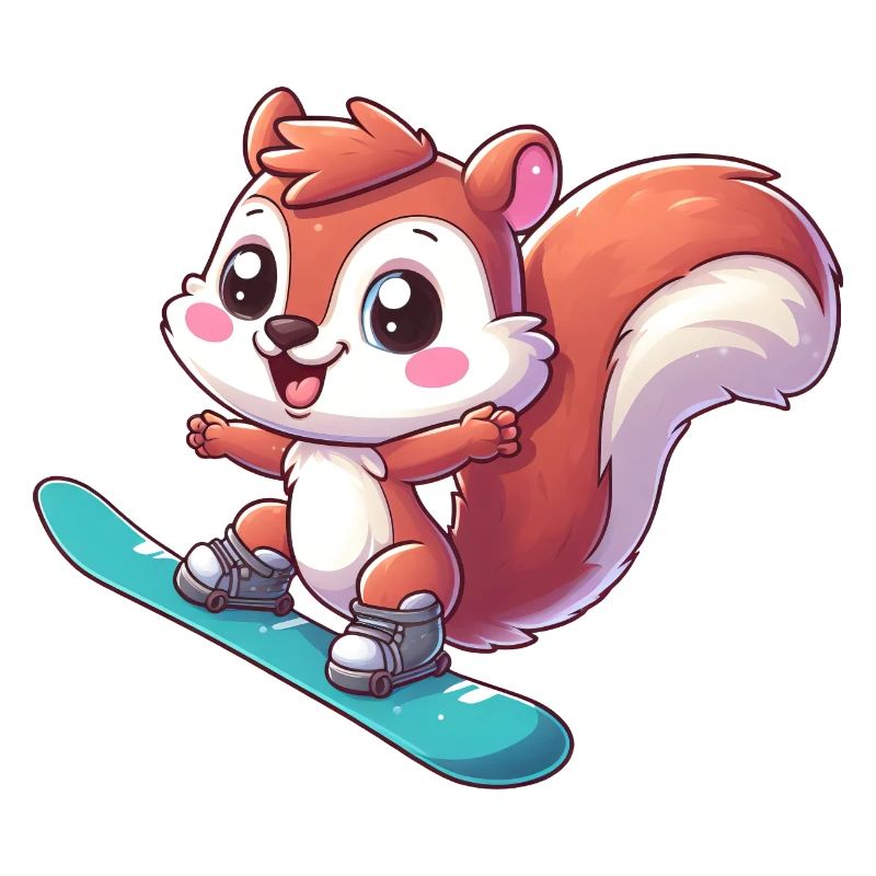 Süßes Eichhörnchen, Comic Snowboarder, Winterurlau