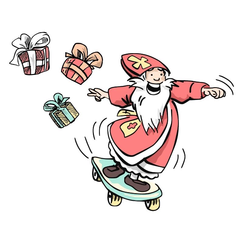Sinterklaas sur une planche à roulettes