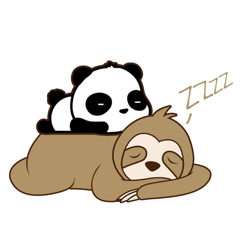 Cute panda sleeping on sloth