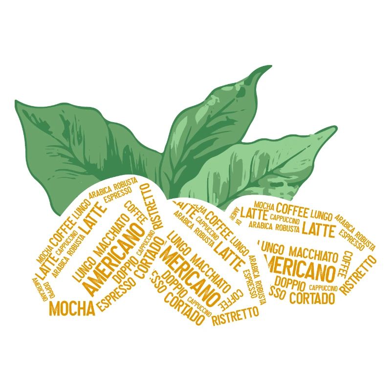 Grain de café et nuage de mots de plante de café