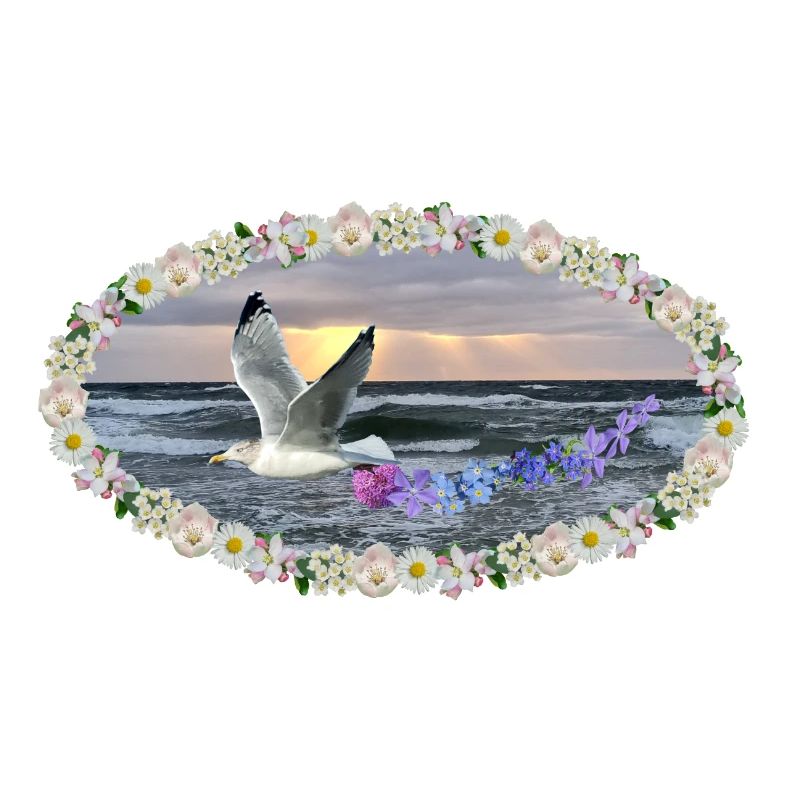 Mer fleurs art mouette coucher de soleil kitsch