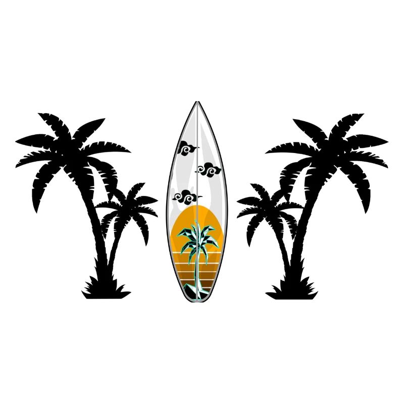 Surfboard orange mit Palmen