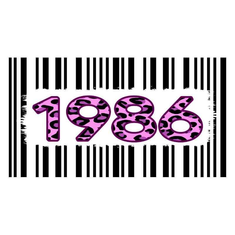 1986 anniversaire code à barres rose léopard fête rétro