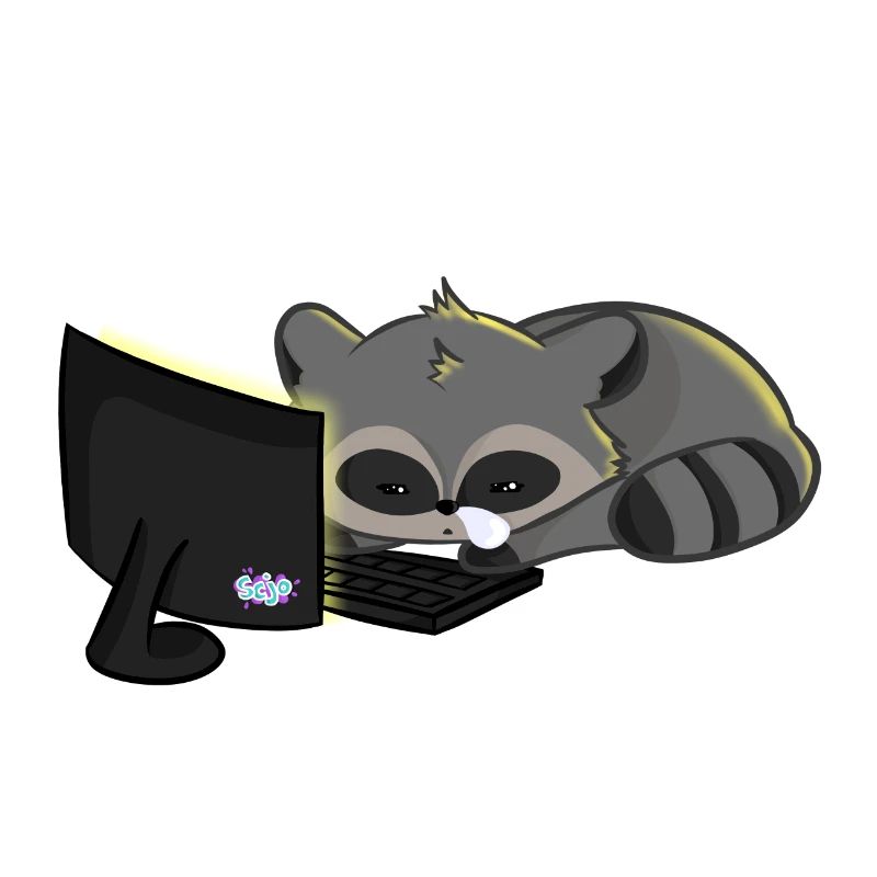 Raccoon sleeping computer night