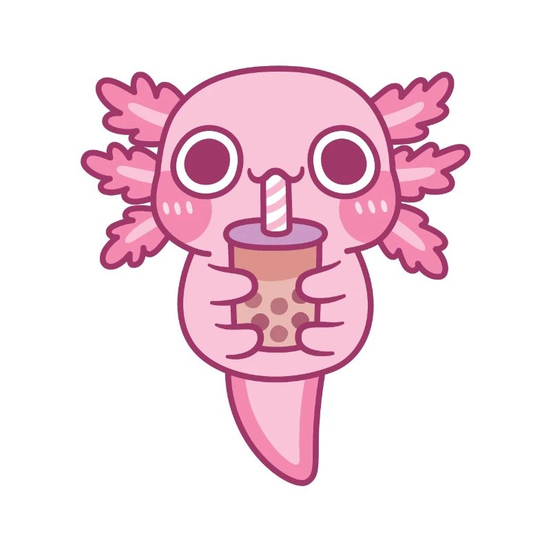 Cute Little Axolotl Drinking Bubble Tea