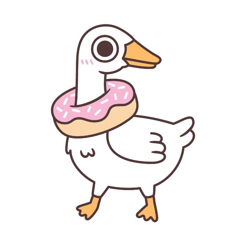 Oie mignonne et idiote avec un beignet autour du cou