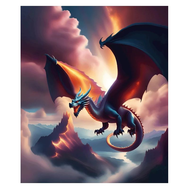 Dragon flying over the mountains