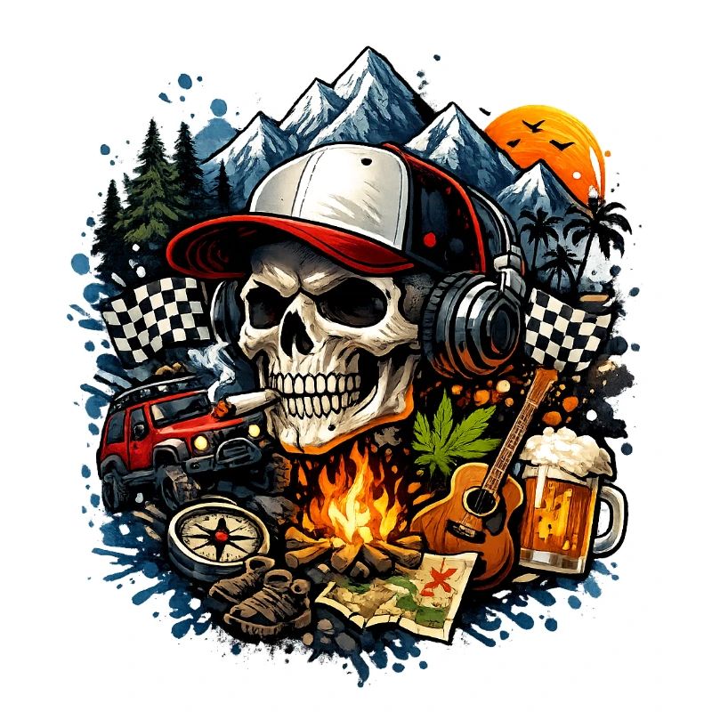 Skull Adventurer Camping Rock