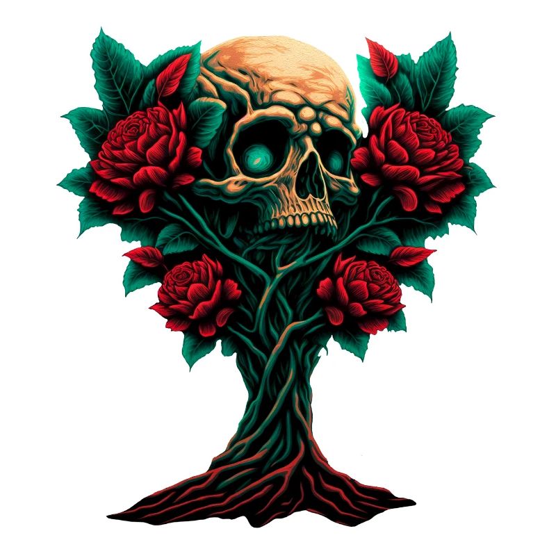 Arbre avec crâne et roses