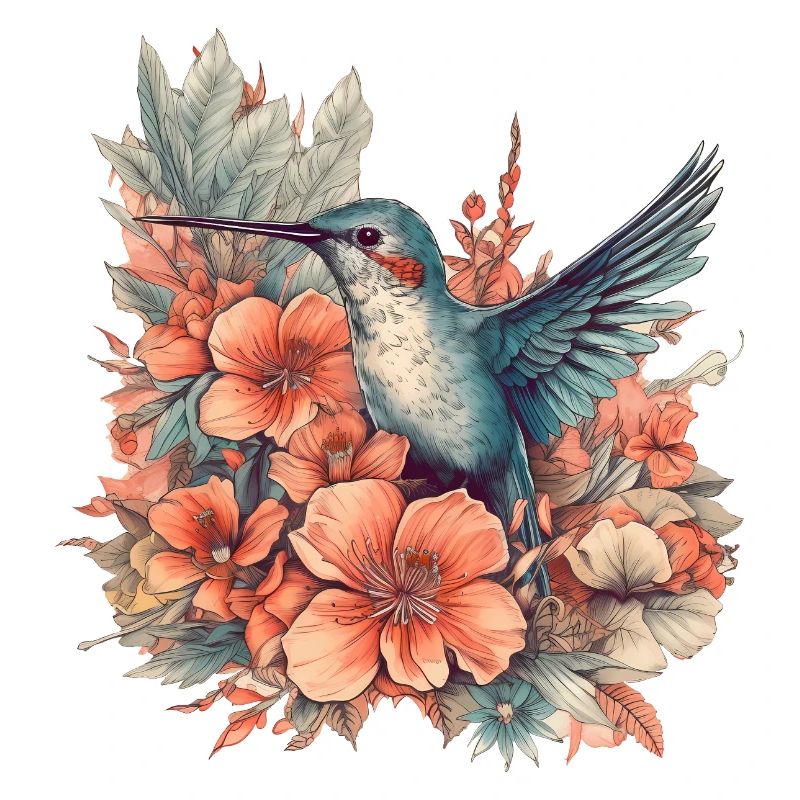 Colibri aux fleurs tropicales