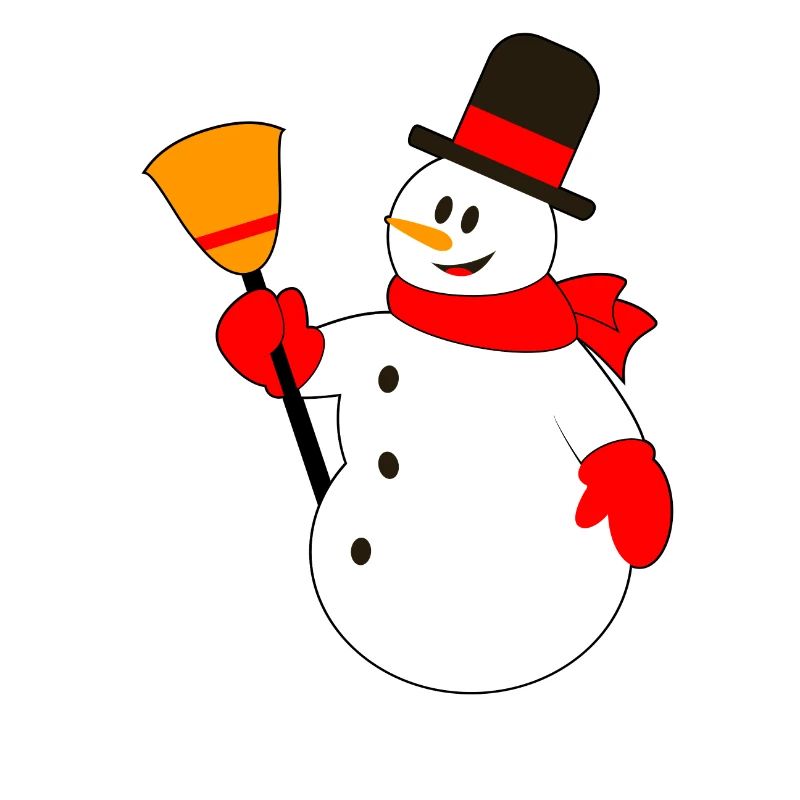 Schneemann mit Hut und Besen