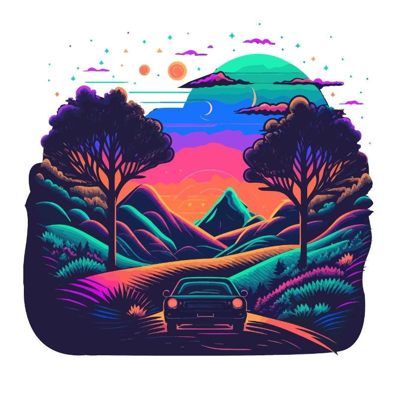 Auto in Neonlandschaft