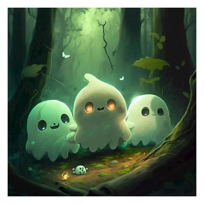Cute ghosts in a forest