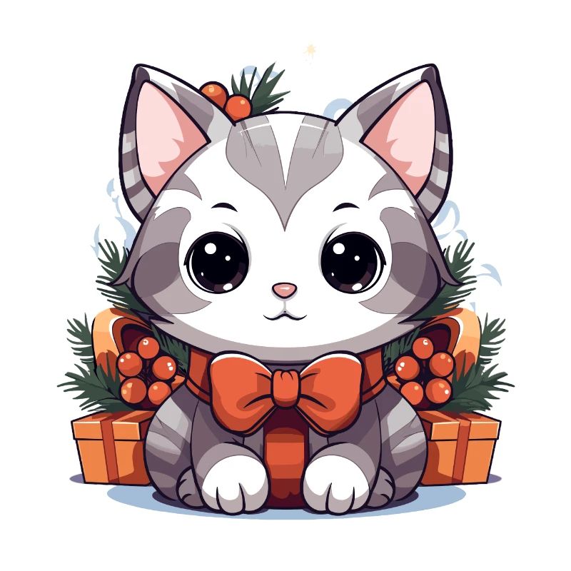 Design de Noël de chat - Style Kawaii