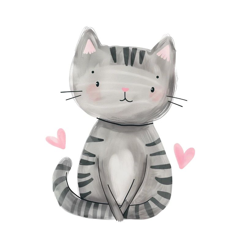 chat mignon, cadeau chat gris, dessin de chat