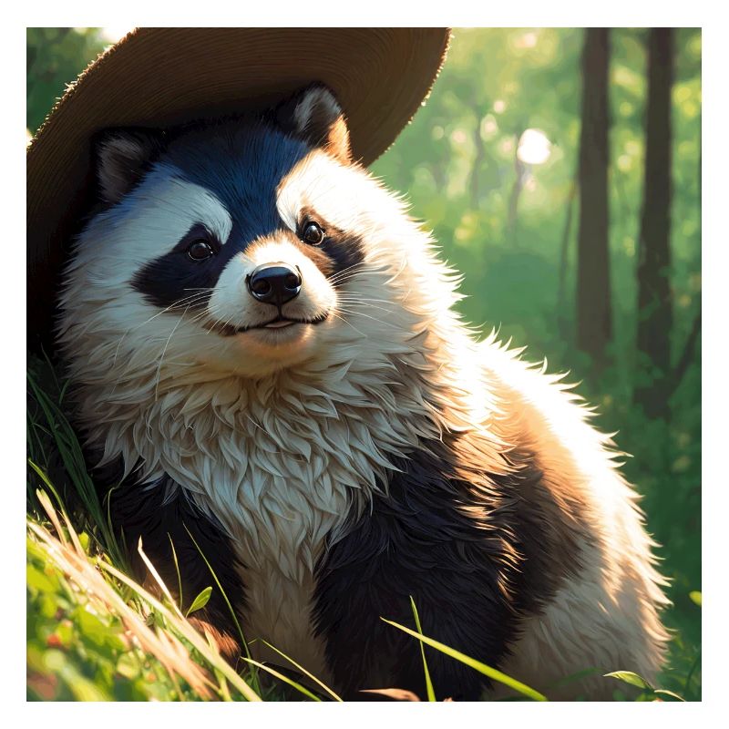 Cute Badger Artwork with Straw Hat Badgers Meadow