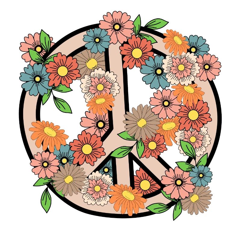 Blumen und Friedenszeichen
