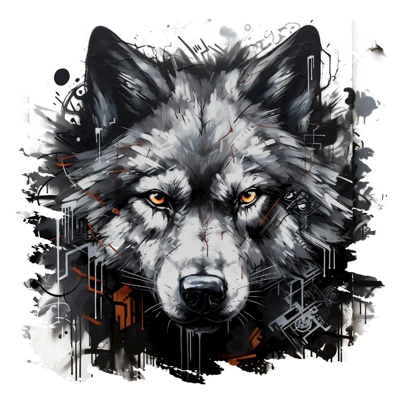 Lone Wolf. Urban hunter in graffiti style.
