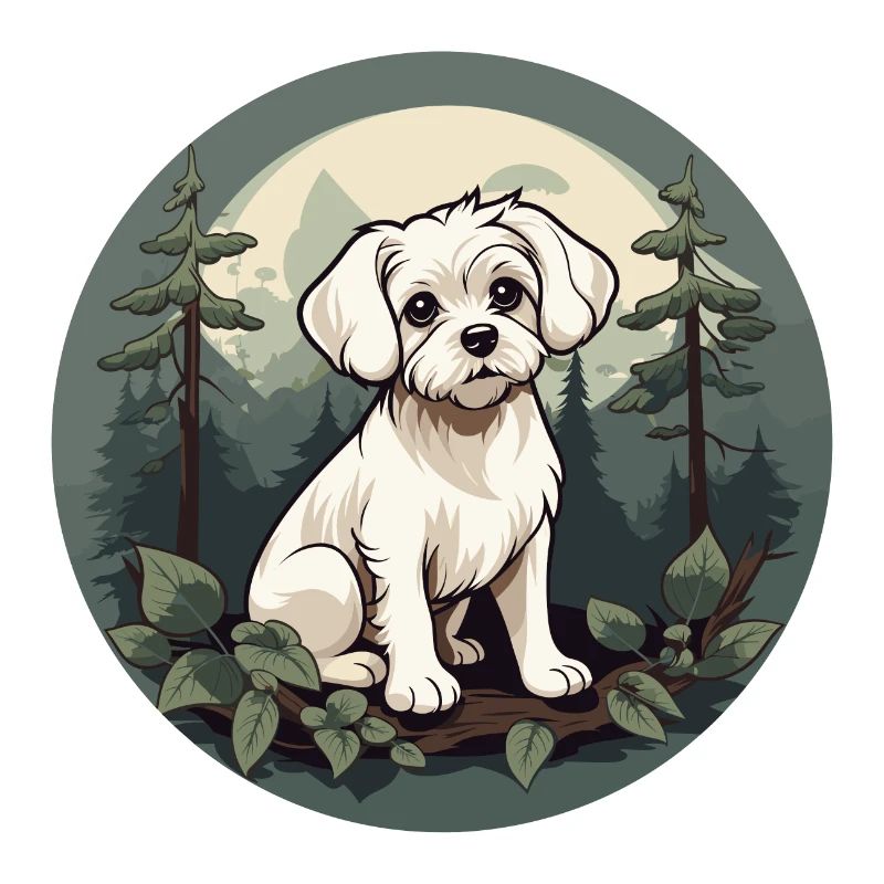 Chien maltais dans la forêt