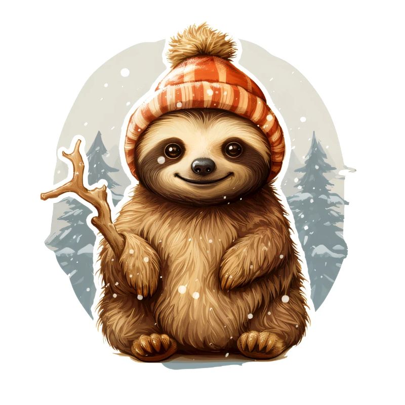 funny sloth in snowfall