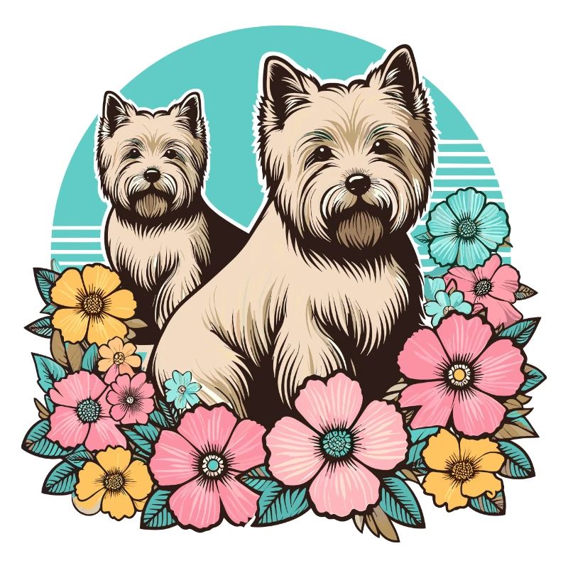 Cairn Terrier Retro Pastel Fleurs