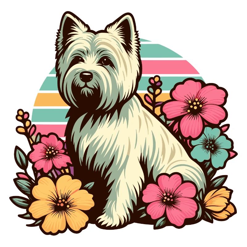 Cairn Terrier Retro Pastel Fleurs