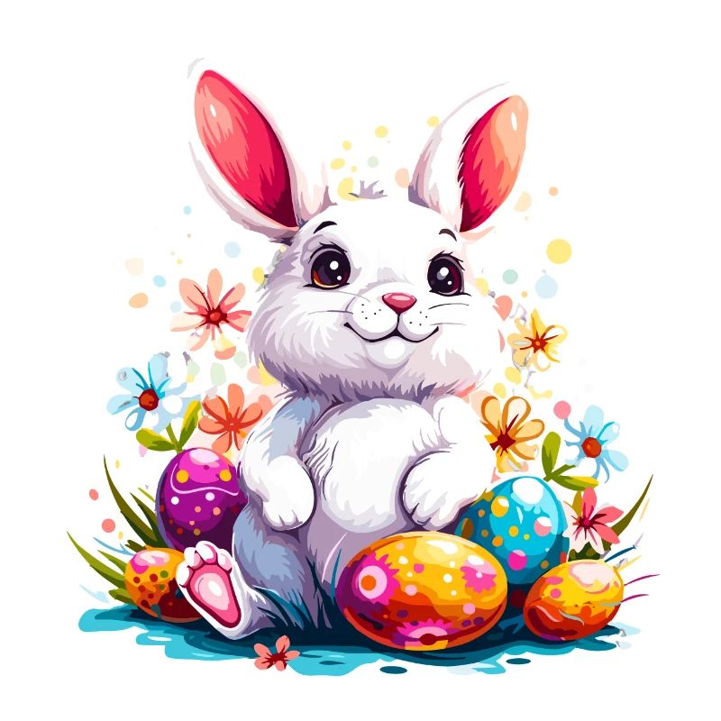 Osterhase mit bemalten Eiern