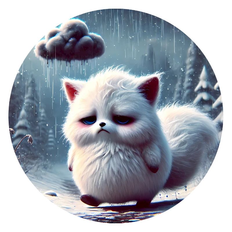 Trauriger Polarfuchs im eisigen Regen