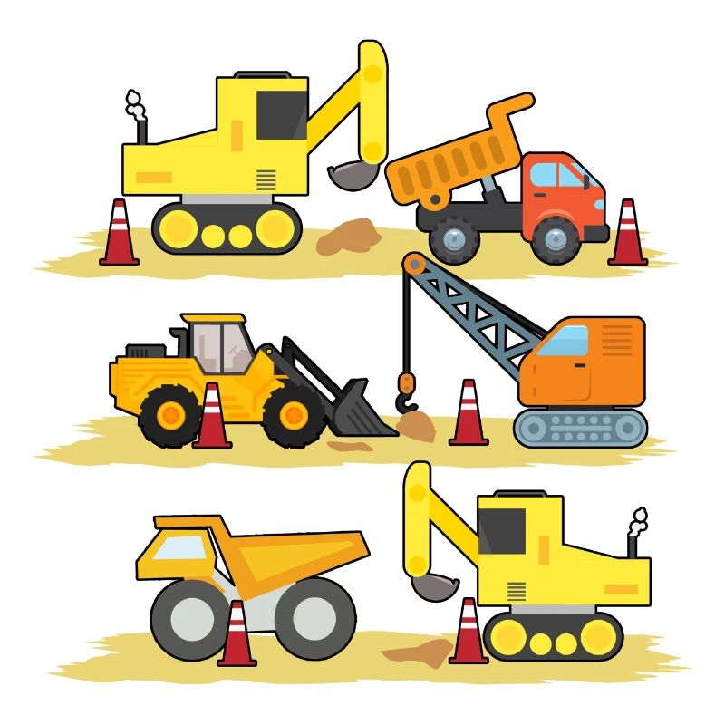 Excavatrice Chantier de construction Ouvrier de construction Camion de construction I Cadeau