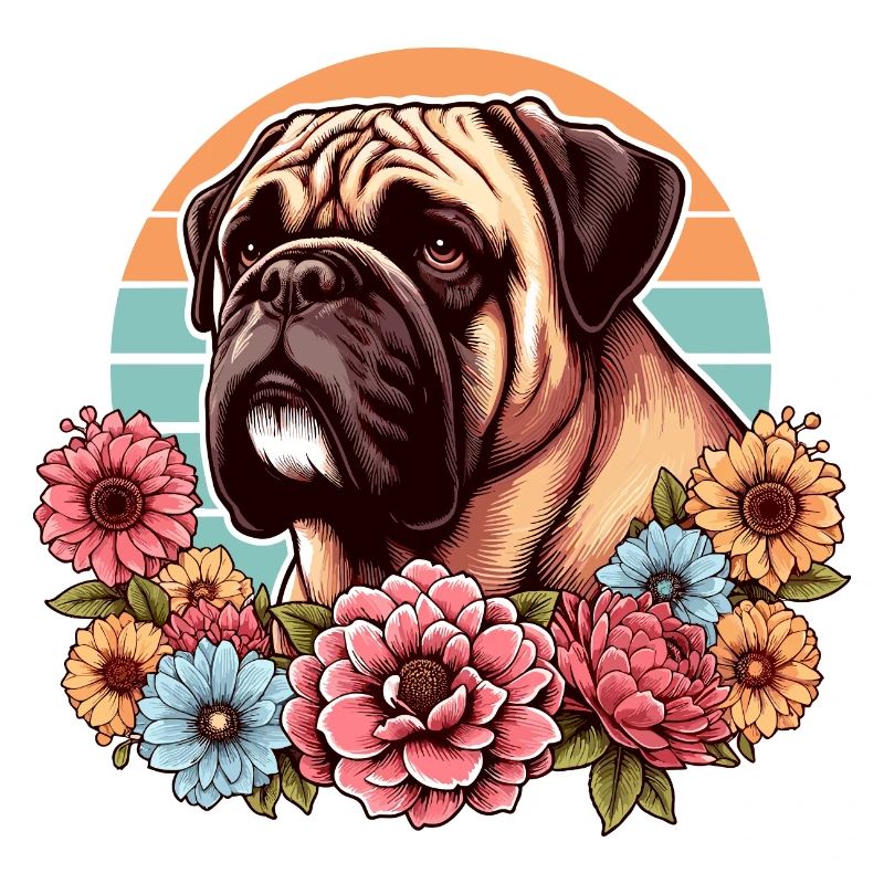 Bullmastiff Retro Pastel Fleurs
