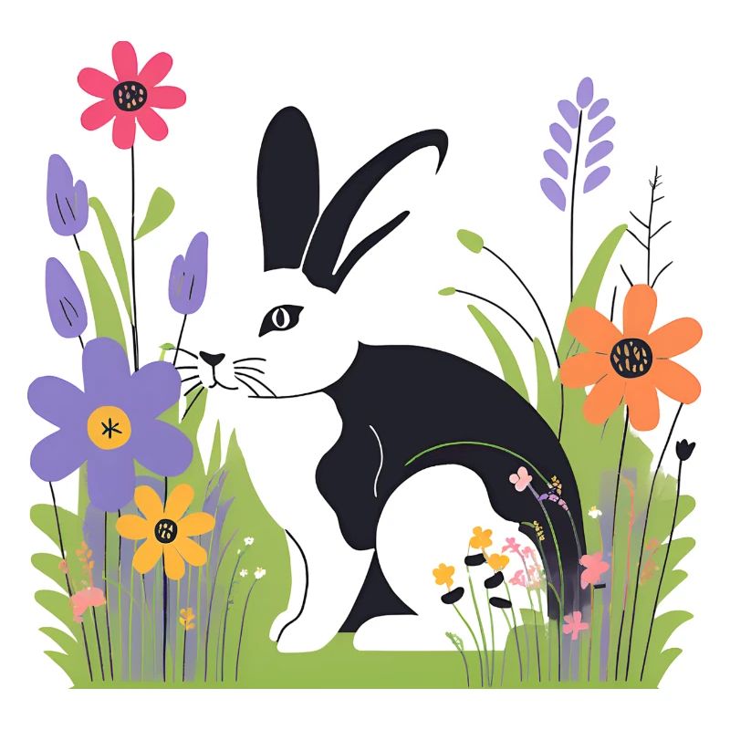 Lapin dans la prairie avec des fleurs
