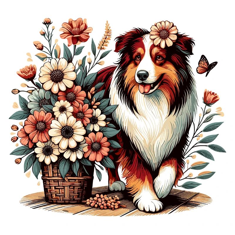 Australian Shepherd Cottage Core Blumen red tri