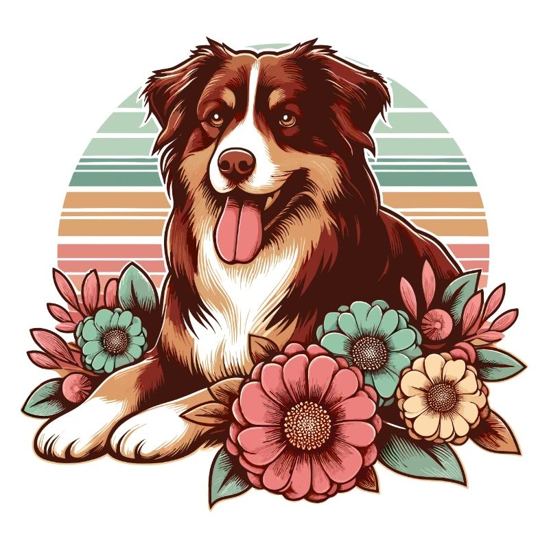 Australian Shepherd red tri Pastel Retro Flowers