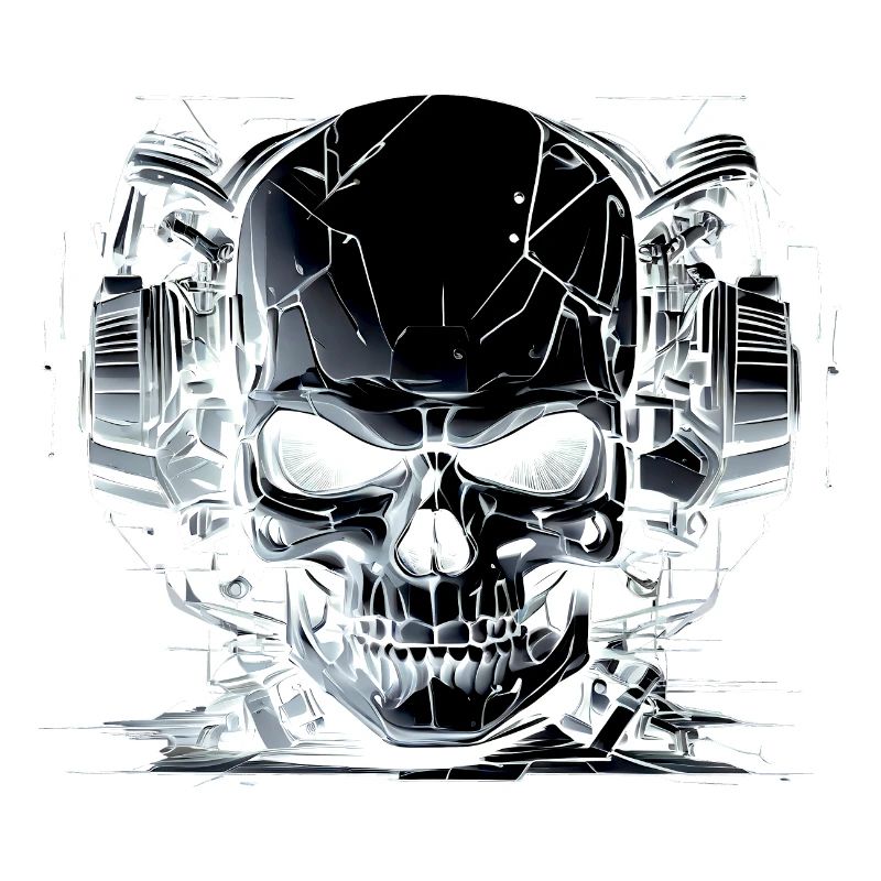 Crâne avec casque - Noir Blanc