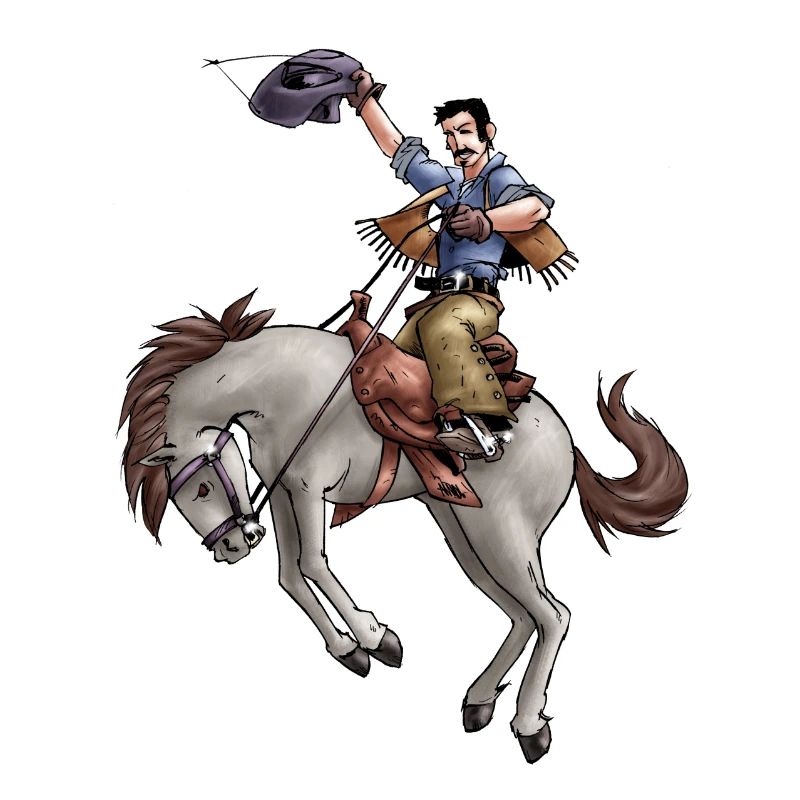 Comic Cowboy beim Rodeo Reiten