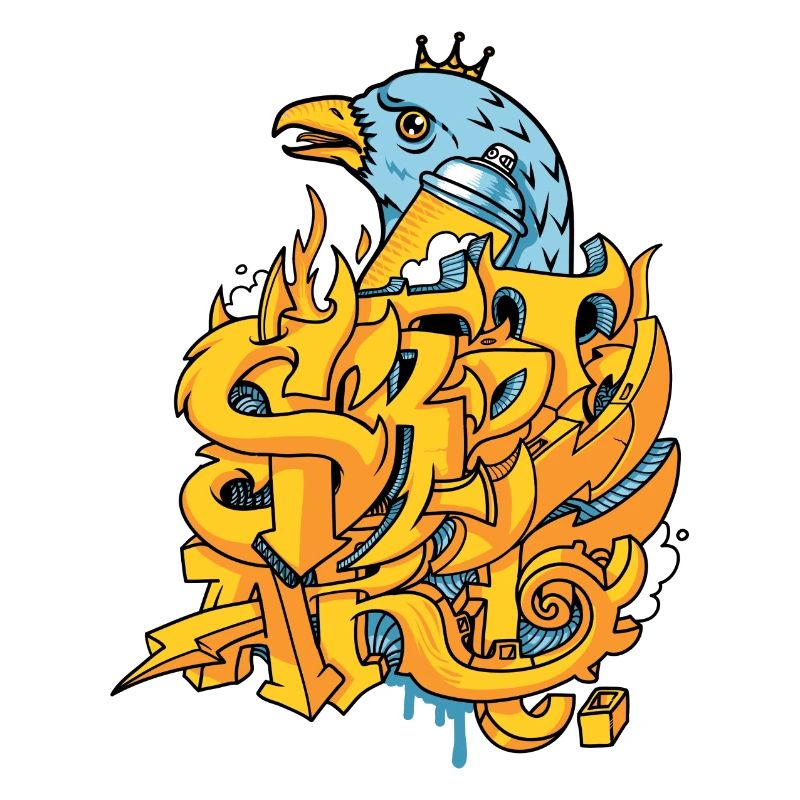 Graffiti street art with eagle and crown