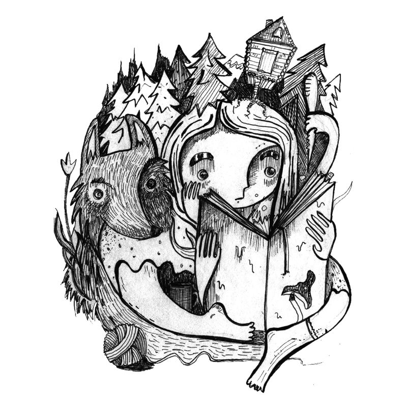Molly and the Wolf reading a book