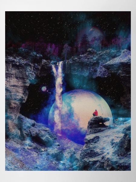 Space Cave With Waterfall