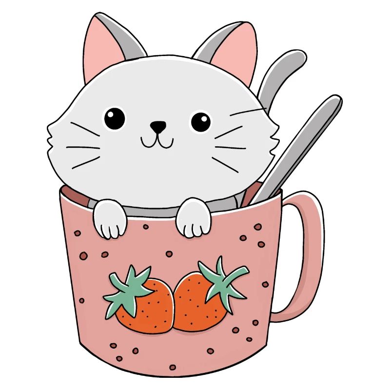 mignon Chat Kawai dans une tasse