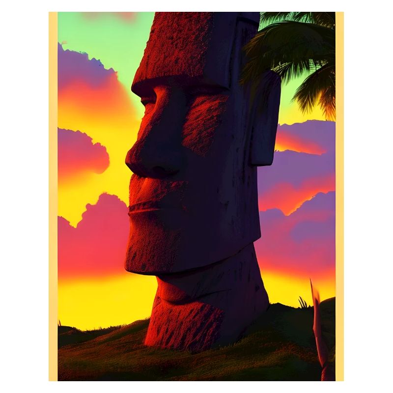 Moai Easter island portait sunset