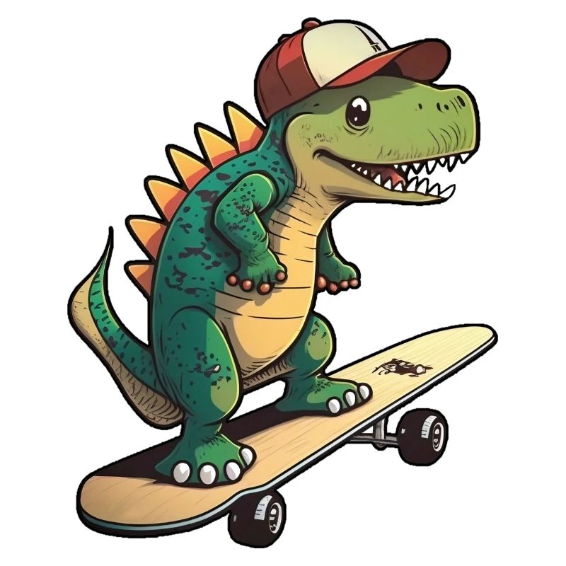 Dino Dinosaur on skateboard with cap cap